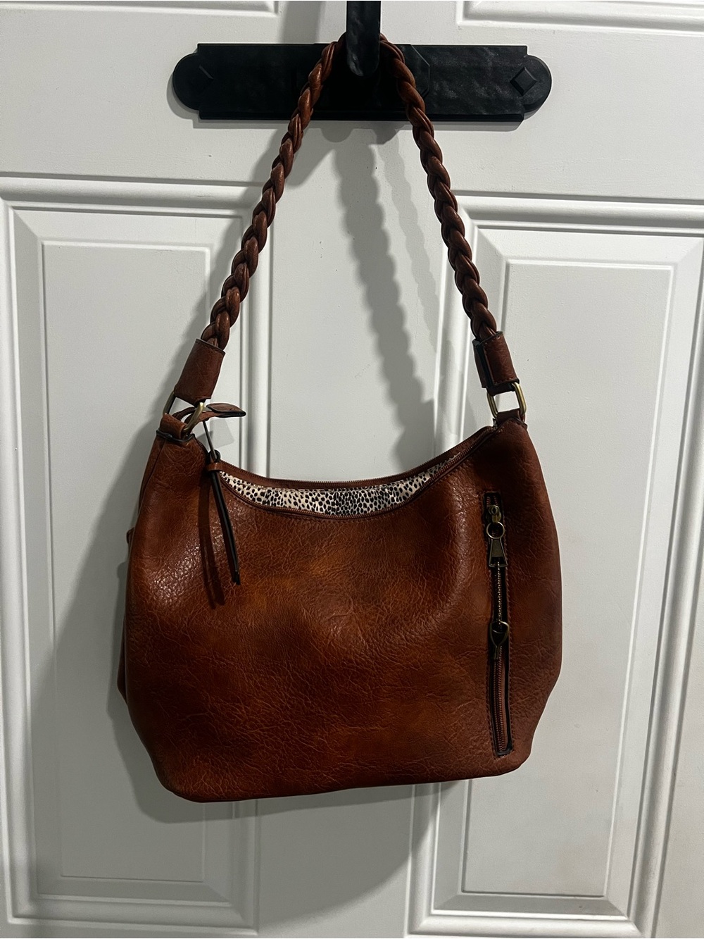 Unk Brown Braided-Handle Hobo Shoulder Bag